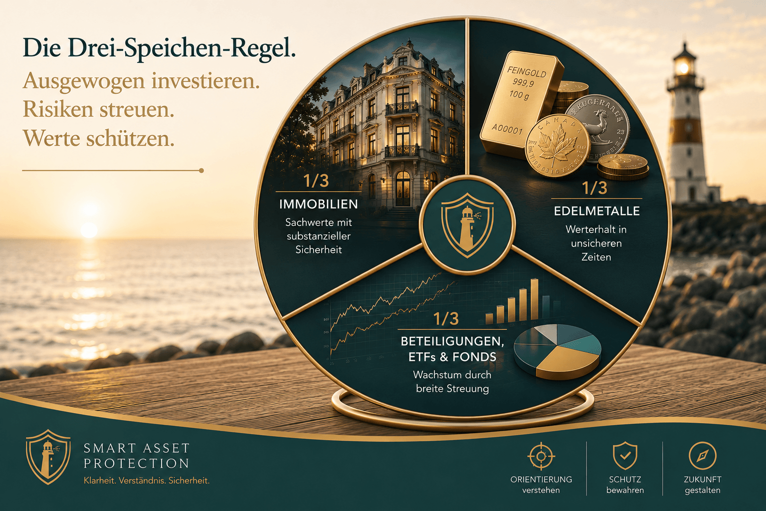 Drei tragende Sachwert-Klassen Edelmetalle, Immobilien und Investment